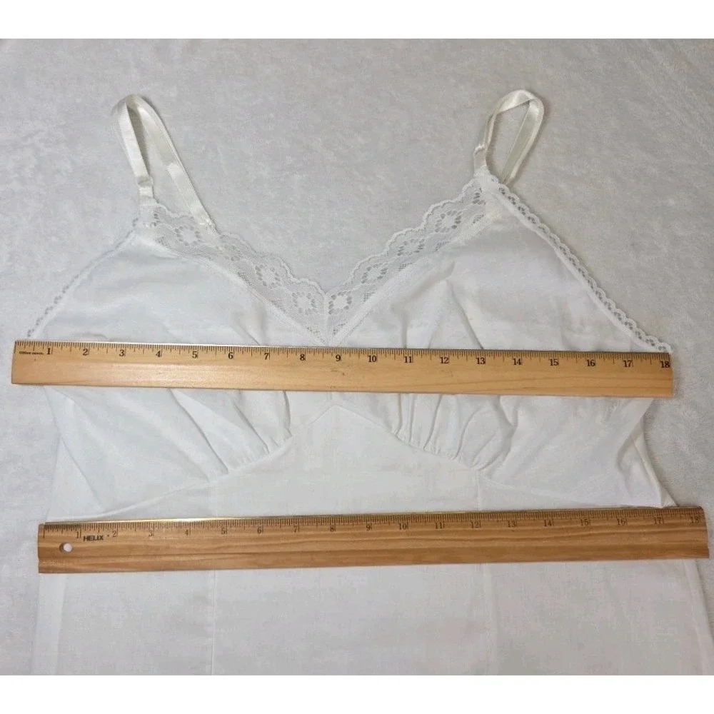 Vtg 1984 White Chemise Slip Dress Cotton Blend Swiss Eyelet Lace Sears Size 36 M